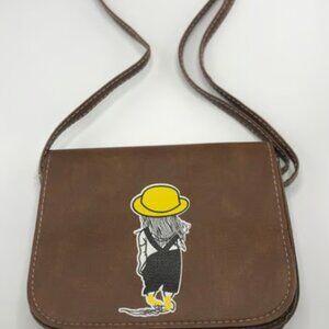 Women Bag brown color Carton Printed Shoulder Crossbody Bag PU Square Mob